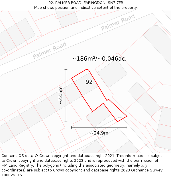 92, PALMER ROAD, FARINGDON, SN7 7FR: Plot and title map