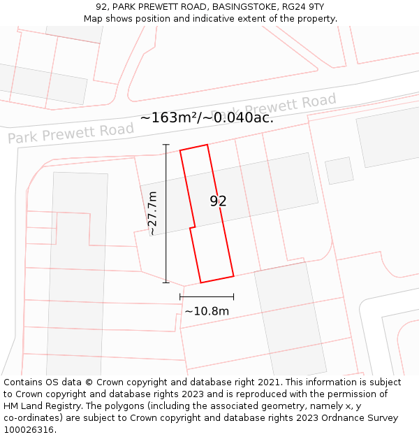 92, PARK PREWETT ROAD, BASINGSTOKE, RG24 9TY: Plot and title map