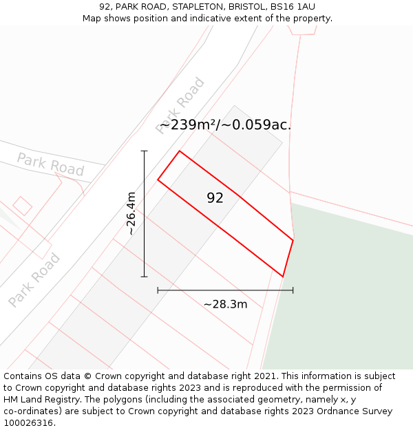 92, PARK ROAD, STAPLETON, BRISTOL, BS16 1AU: Plot and title map
