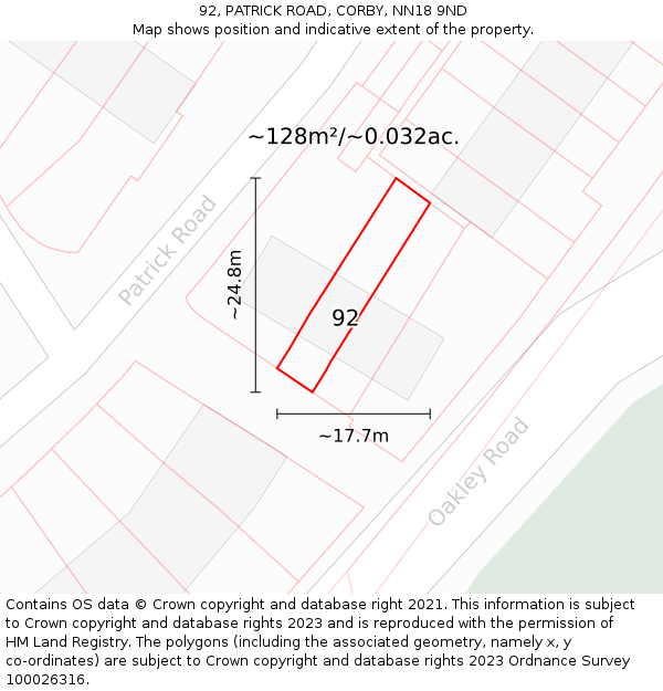 92, PATRICK ROAD, CORBY, NN18 9ND: Plot and title map