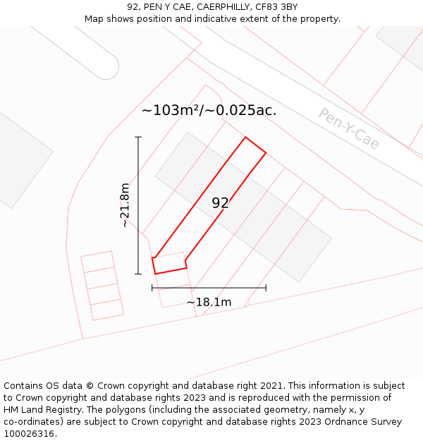 92, PEN Y CAE, CAERPHILLY, CF83 3BY: Plot and title map