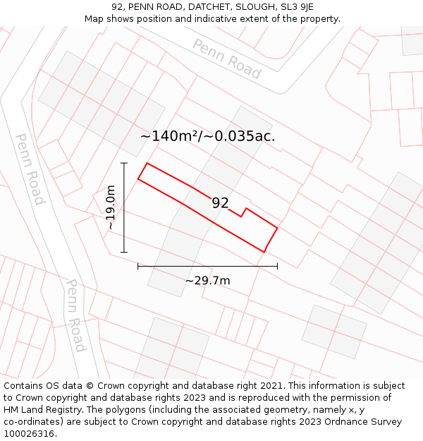 92, PENN ROAD, DATCHET, SLOUGH, SL3 9JE: Plot and title map