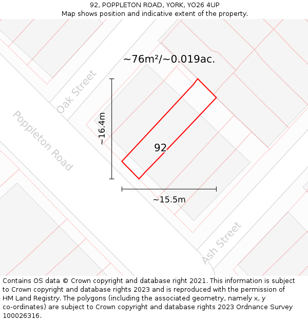 92, POPPLETON ROAD, YORK, YO26 4UP: Plot and title map