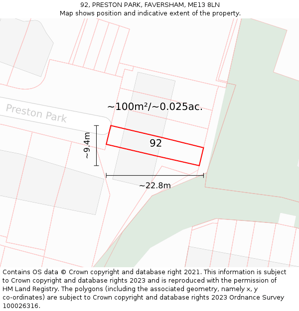 92, PRESTON PARK, FAVERSHAM, ME13 8LN: Plot and title map