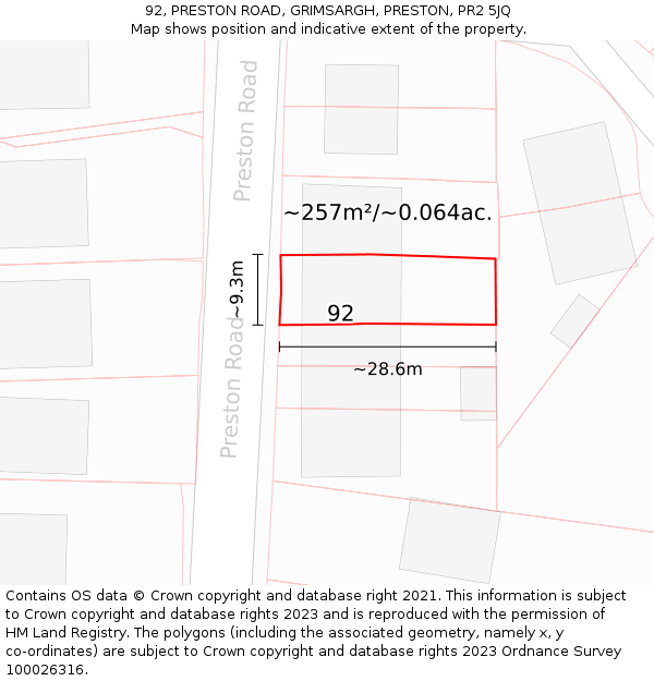 92, PRESTON ROAD, GRIMSARGH, PRESTON, PR2 5JQ: Plot and title map