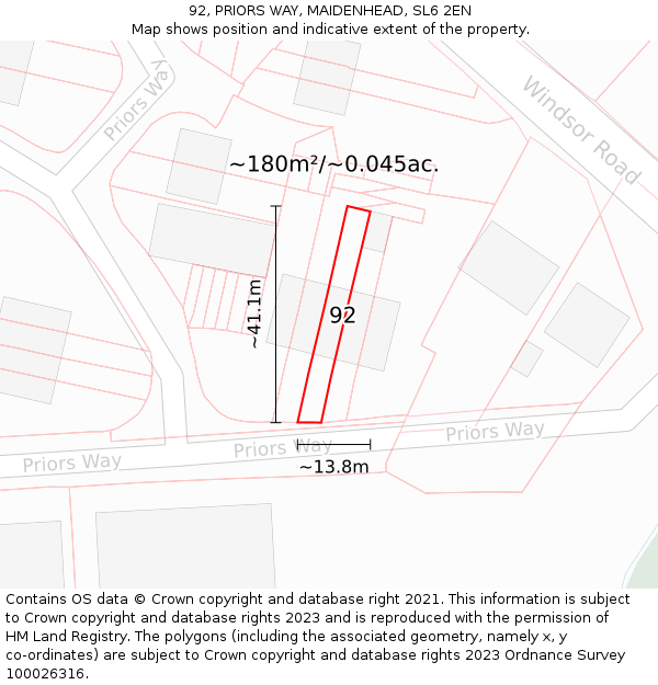 92, PRIORS WAY, MAIDENHEAD, SL6 2EN: Plot and title map