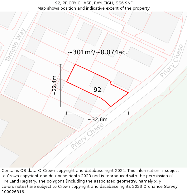 92, PRIORY CHASE, RAYLEIGH, SS6 9NF: Plot and title map