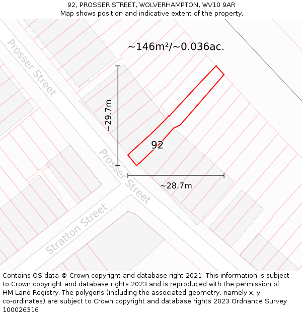 92, PROSSER STREET, WOLVERHAMPTON, WV10 9AR: Plot and title map