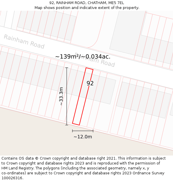 92, RAINHAM ROAD, CHATHAM, ME5 7EL: Plot and title map