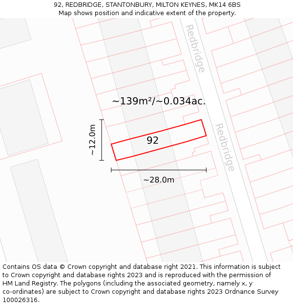 92, REDBRIDGE, STANTONBURY, MILTON KEYNES, MK14 6BS: Plot and title map