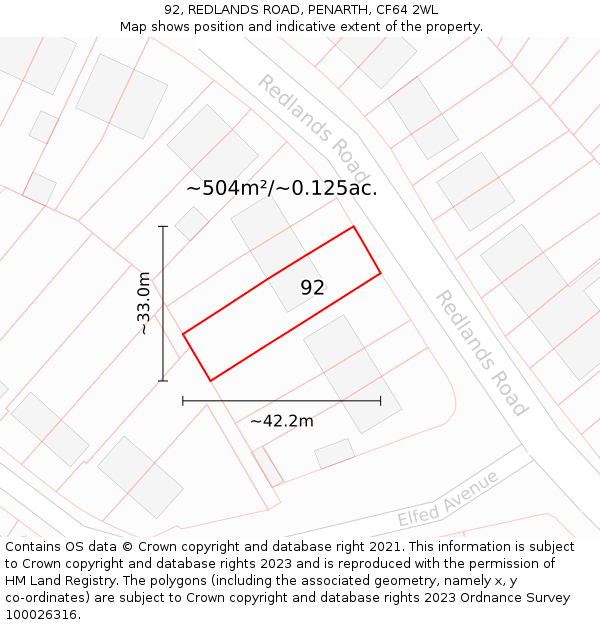 92, REDLANDS ROAD, PENARTH, CF64 2WL: Plot and title map