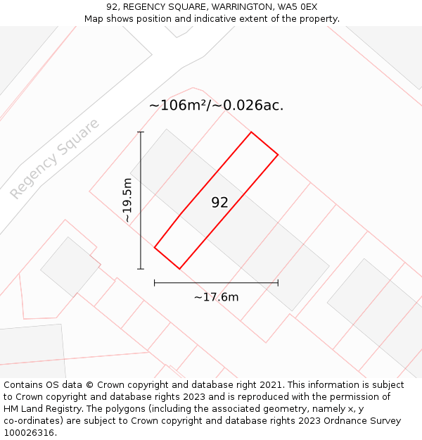92, REGENCY SQUARE, WARRINGTON, WA5 0EX: Plot and title map