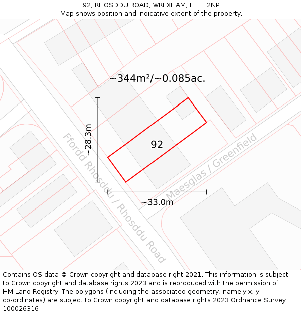 92, RHOSDDU ROAD, WREXHAM, LL11 2NP: Plot and title map