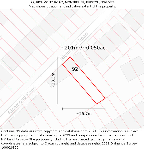 92, RICHMOND ROAD, MONTPELIER, BRISTOL, BS6 5ER: Plot and title map