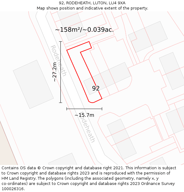 92, RODEHEATH, LUTON, LU4 9XA: Plot and title map