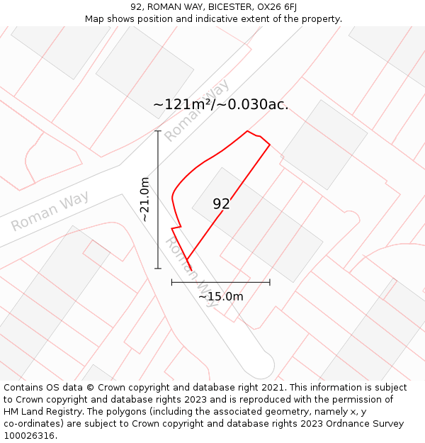 92, ROMAN WAY, BICESTER, OX26 6FJ: Plot and title map