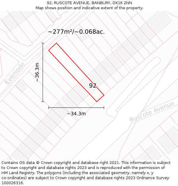 92, RUSCOTE AVENUE, BANBURY, OX16 2NN: Plot and title map
