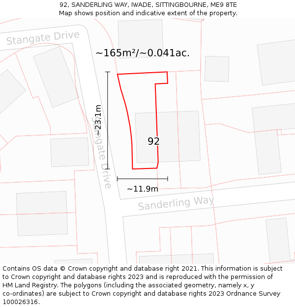 92, SANDERLING WAY, IWADE, SITTINGBOURNE, ME9 8TE: Plot and title map