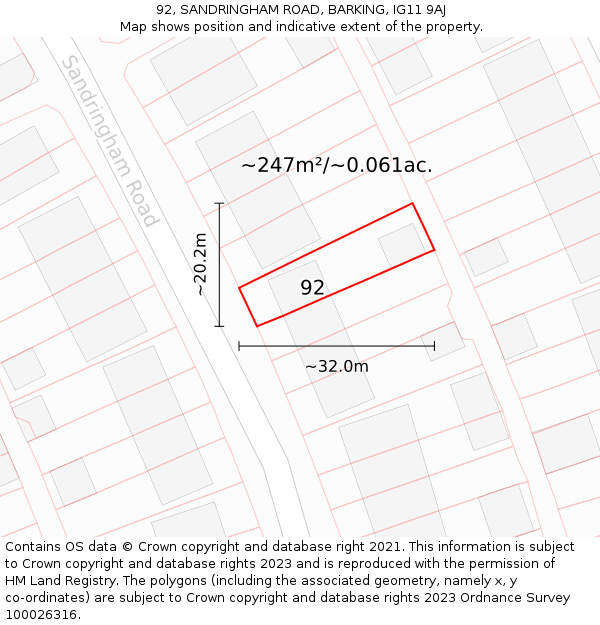 92, SANDRINGHAM ROAD, BARKING, IG11 9AJ: Plot and title map