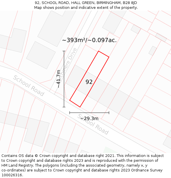 92, SCHOOL ROAD, HALL GREEN, BIRMINGHAM, B28 8JD: Plot and title map