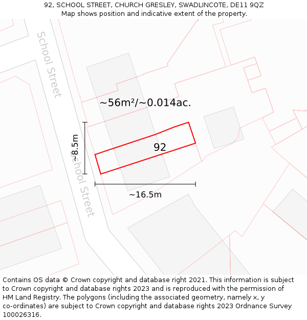 92, SCHOOL STREET, CHURCH GRESLEY, SWADLINCOTE, DE11 9QZ: Plot and title map