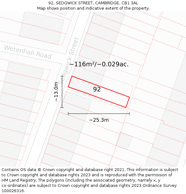 92, SEDGWICK STREET, CAMBRIDGE, CB1 3AL: Plot and title map