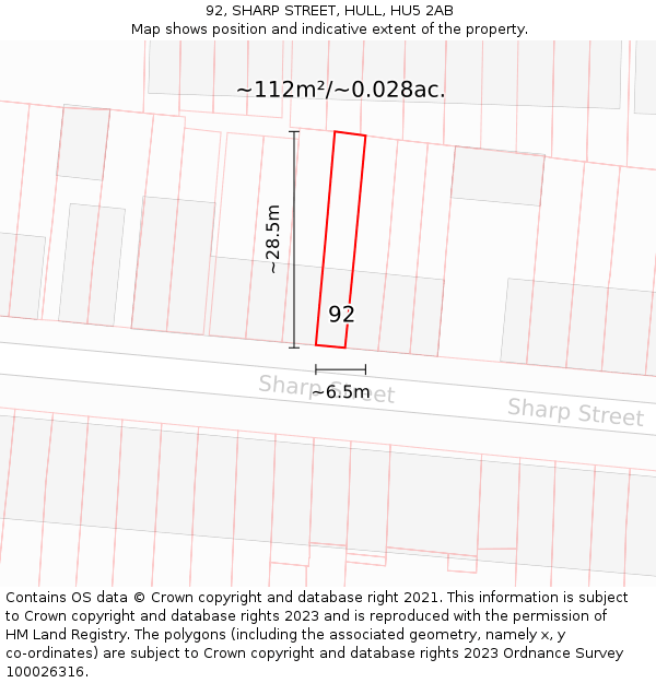 92, SHARP STREET, HULL, HU5 2AB: Plot and title map