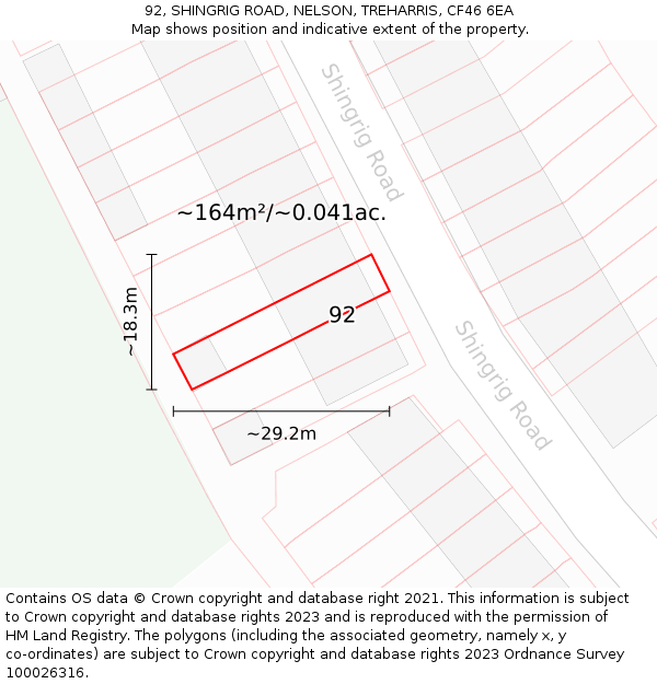 92, SHINGRIG ROAD, NELSON, TREHARRIS, CF46 6EA: Plot and title map