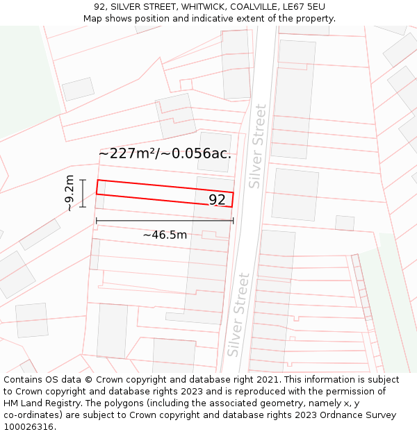 92, SILVER STREET, WHITWICK, COALVILLE, LE67 5EU: Plot and title map