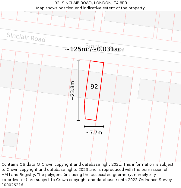 92, SINCLAIR ROAD, LONDON, E4 8PR: Plot and title map