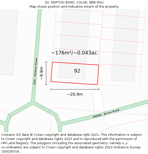 92, SKIPTON ROAD, COLNE, BB8 0NU: Plot and title map