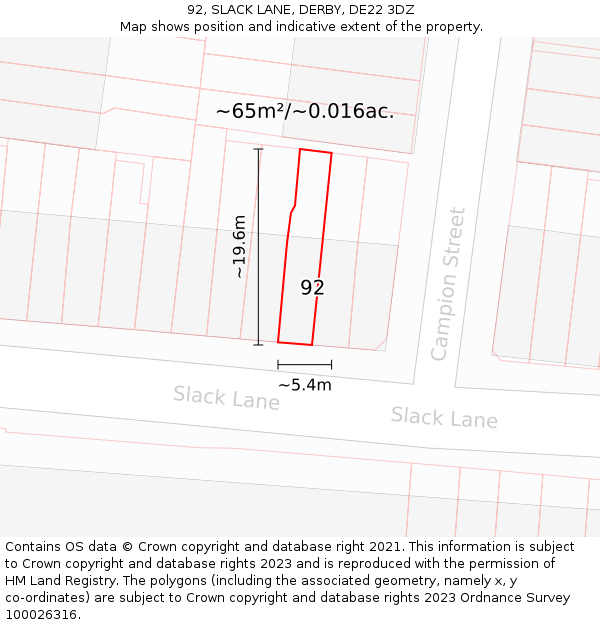 92, SLACK LANE, DERBY, DE22 3DZ: Plot and title map