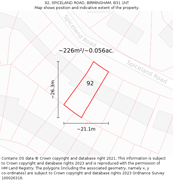 92, SPICELAND ROAD, BIRMINGHAM, B31 1NT: Plot and title map