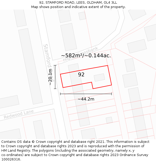 92, STAMFORD ROAD, LEES, OLDHAM, OL4 3LL: Plot and title map