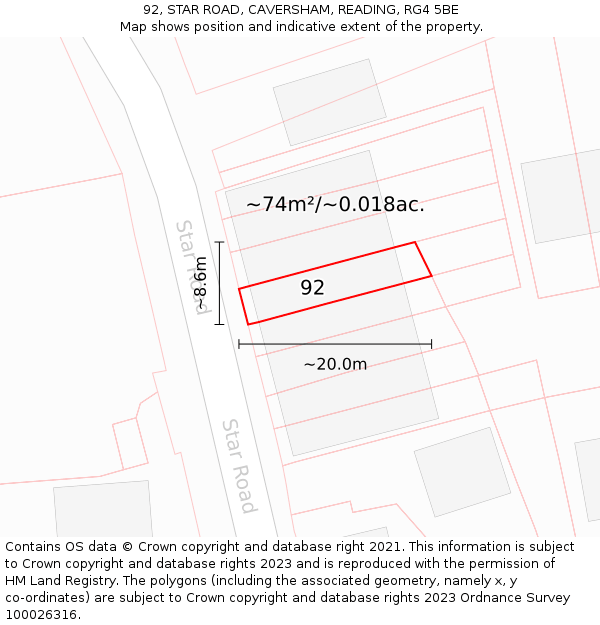 92, STAR ROAD, CAVERSHAM, READING, RG4 5BE: Plot and title map