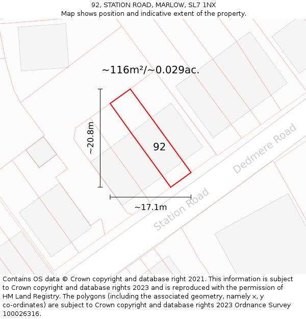92, STATION ROAD, MARLOW, SL7 1NX: Plot and title map