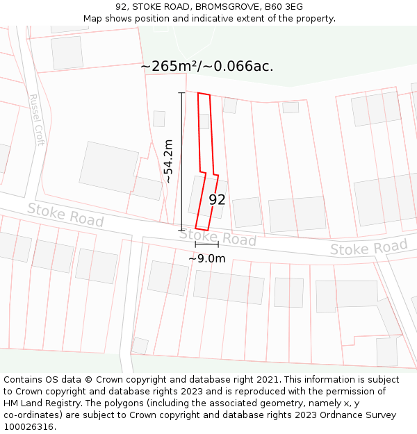 92, STOKE ROAD, BROMSGROVE, B60 3EG: Plot and title map