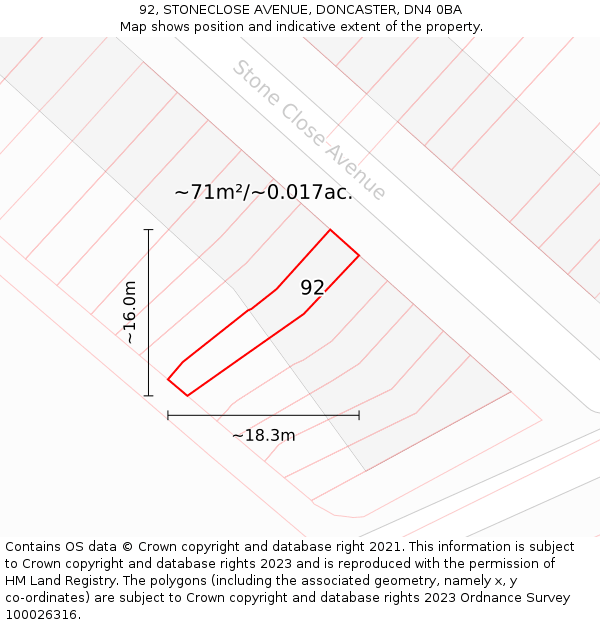 92, STONECLOSE AVENUE, DONCASTER, DN4 0BA: Plot and title map