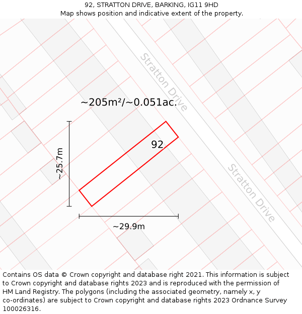 92, STRATTON DRIVE, BARKING, IG11 9HD: Plot and title map
