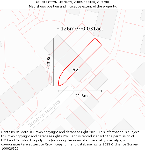 92, STRATTON HEIGHTS, CIRENCESTER, GL7 2RL: Plot and title map
