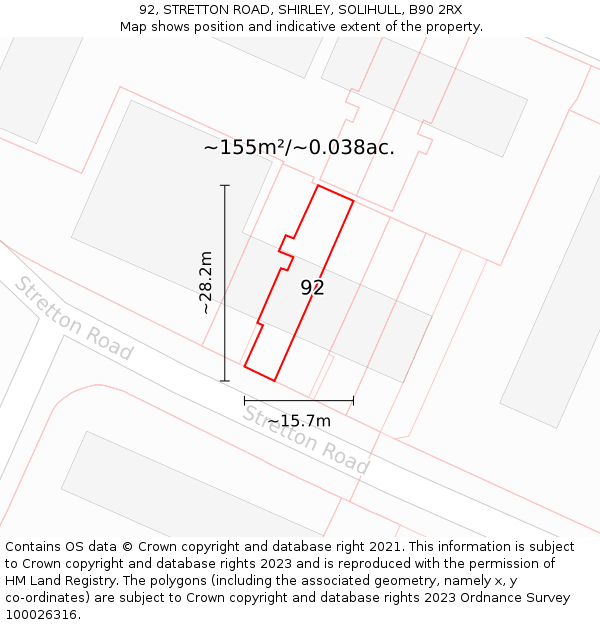 92, STRETTON ROAD, SHIRLEY, SOLIHULL, B90 2RX: Plot and title map