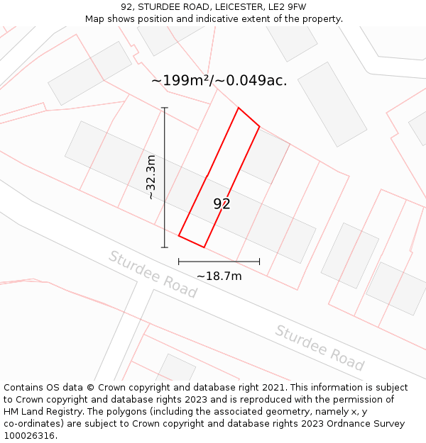92, STURDEE ROAD, LEICESTER, LE2 9FW: Plot and title map