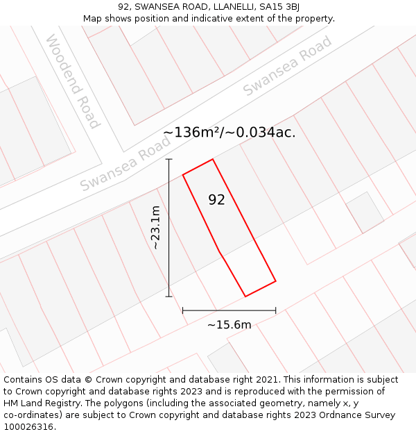 92, SWANSEA ROAD, LLANELLI, SA15 3BJ: Plot and title map