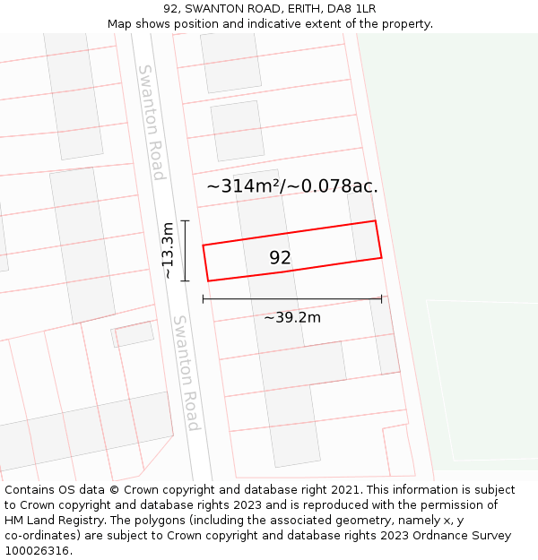92, SWANTON ROAD, ERITH, DA8 1LR: Plot and title map