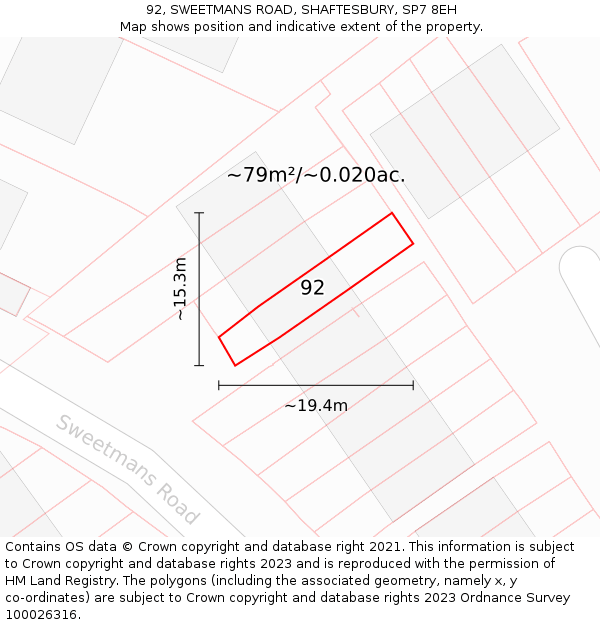 92, SWEETMANS ROAD, SHAFTESBURY, SP7 8EH: Plot and title map