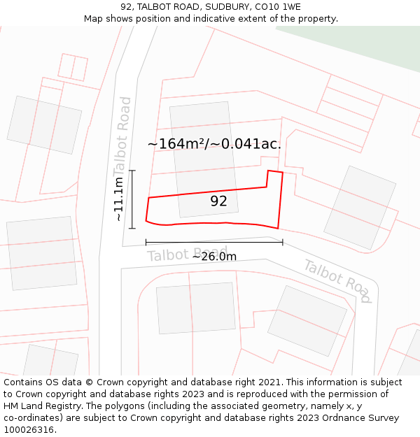 92, TALBOT ROAD, SUDBURY, CO10 1WE: Plot and title map