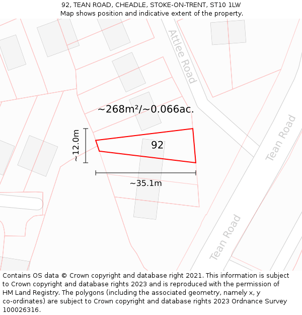 92, TEAN ROAD, CHEADLE, STOKE-ON-TRENT, ST10 1LW: Plot and title map