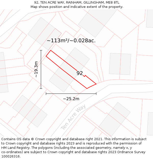 92, TEN ACRE WAY, RAINHAM, GILLINGHAM, ME8 8TL: Plot and title map
