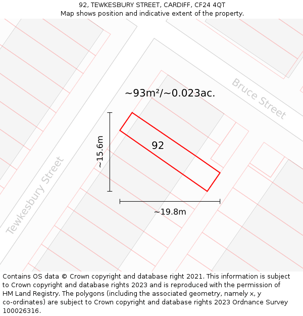 92, TEWKESBURY STREET, CARDIFF, CF24 4QT: Plot and title map
