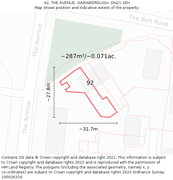 92, THE AVENUE, GAINSBOROUGH, DN21 1EH: Plot and title map